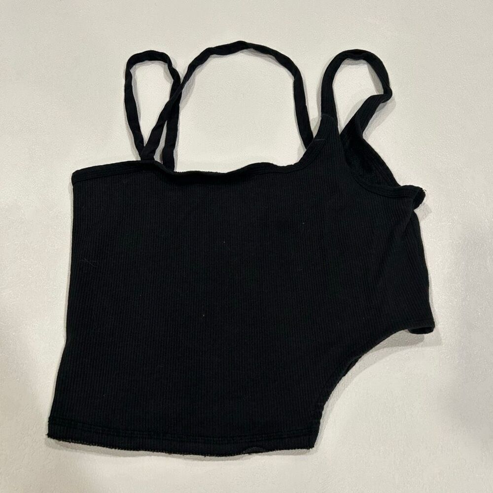 FP Movement Black Ribbed Double Strap Crop Cami Tank Top Small